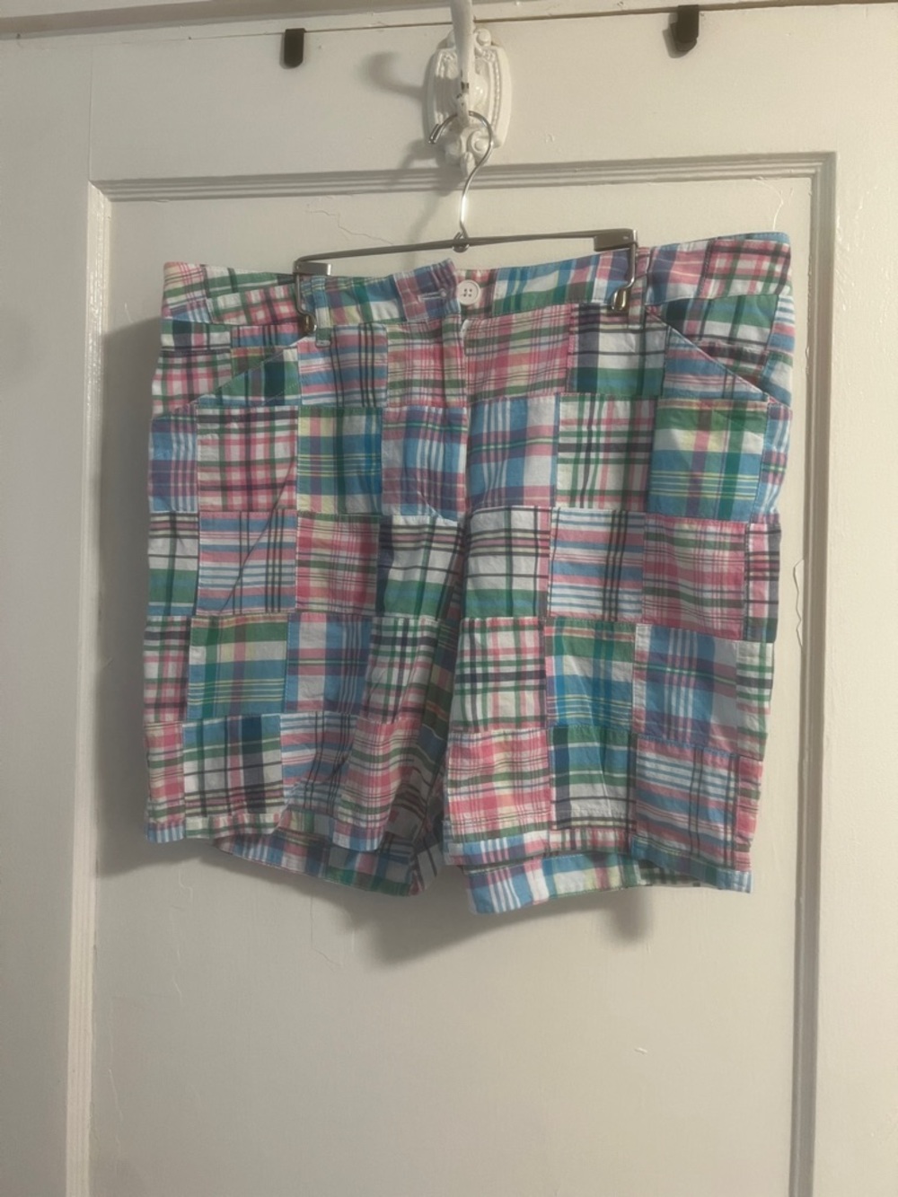 Women's Multi-Color Plaid Patchwork Shorts Pink Blue Green